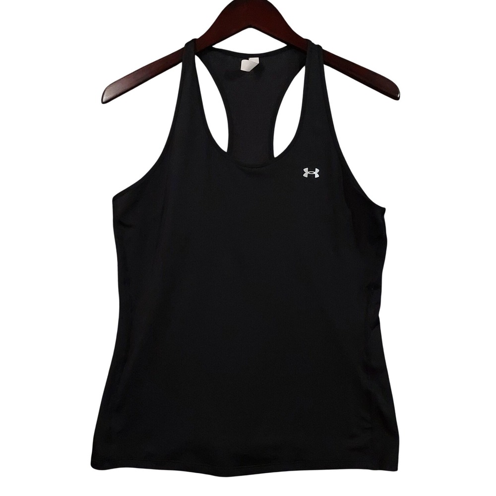 Under Armour HeatGear Tank Top Womens Large Black Fitted Racerback Gym Running